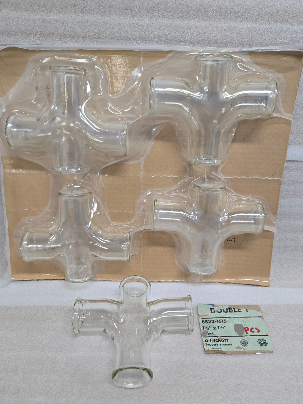 O-I/Schott KIMAX 6522-1515, 1-1/2″ x 1-1/2″ Double Sanitary Tee Glass Fitting