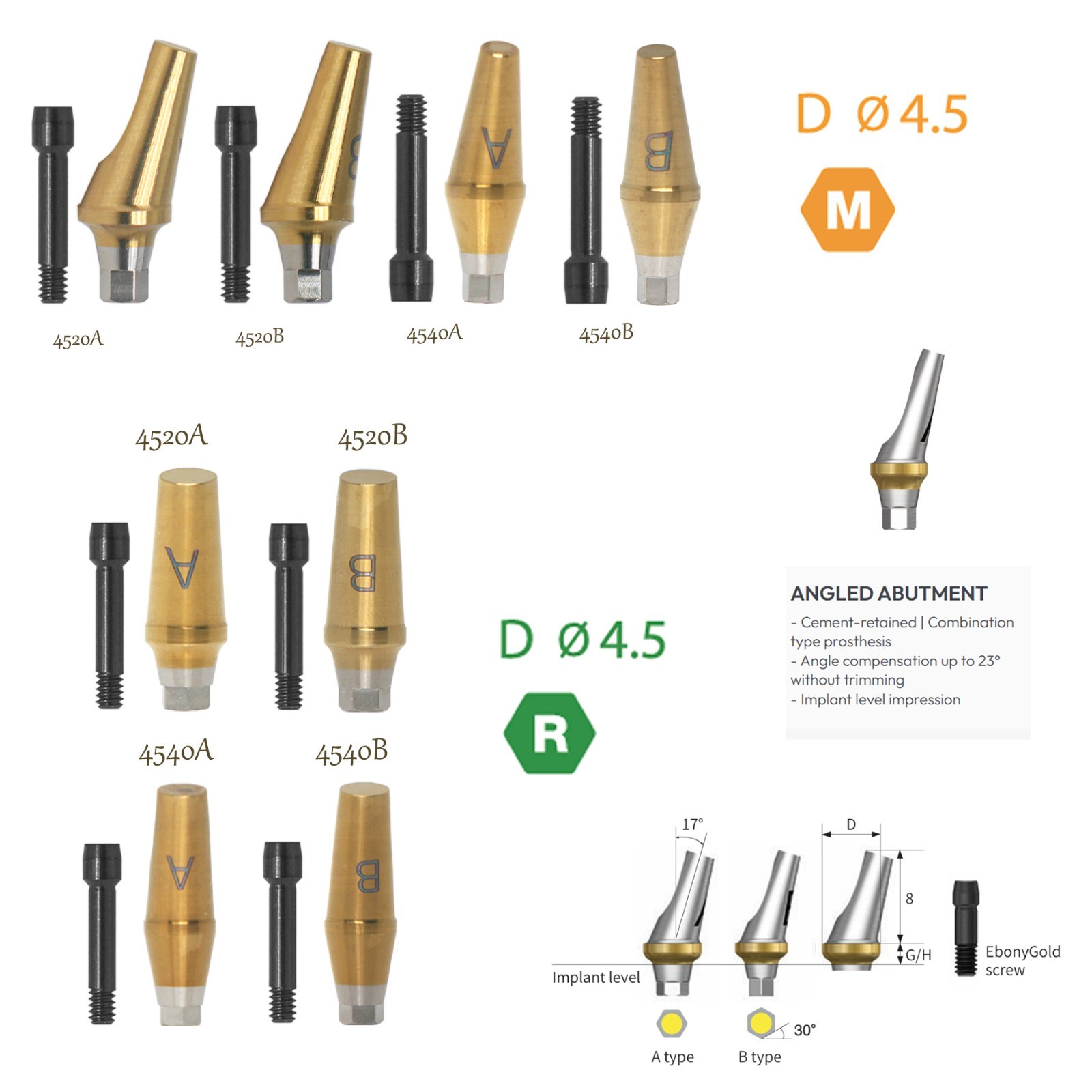 US Angulated Abutment Implant with Internal Hex Fit Osstem/Hiossen M/R Ø 4.5mm