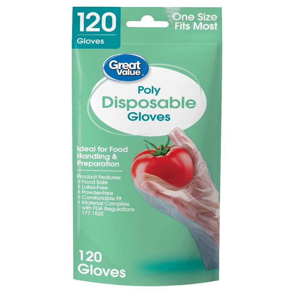 (5 pack) Great Value Disposable Poly Food Gloves, 120-Count, One Size Fits Most