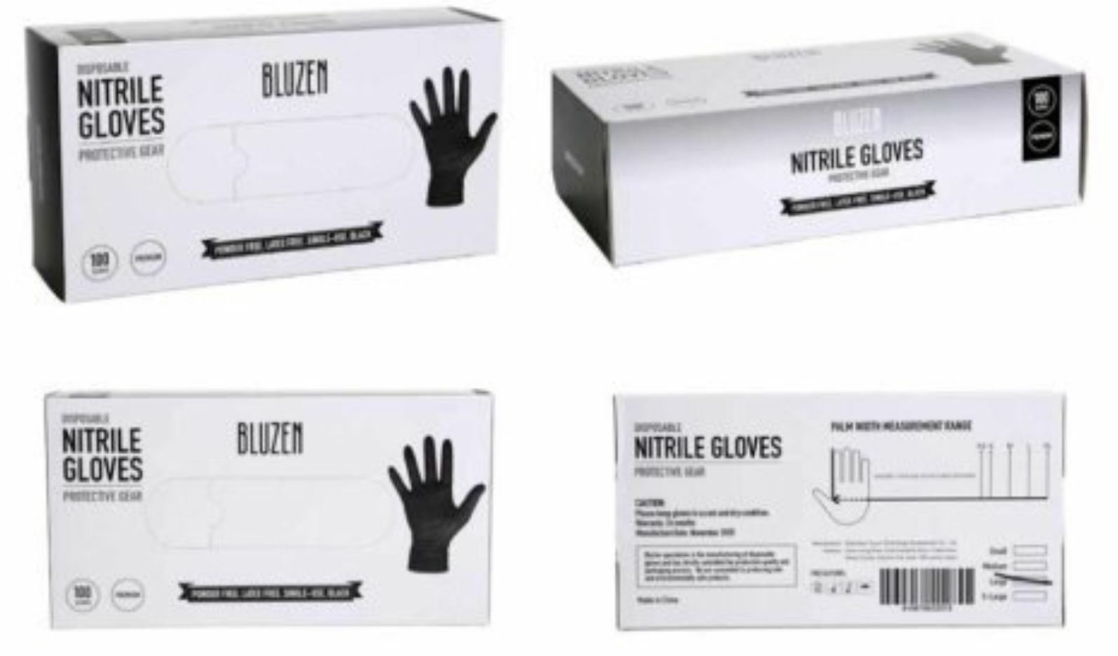 1000/cs Bluz 3 Mil Black Nitrile Gloves Powder Free (Non Latex Vinyl) Industrial