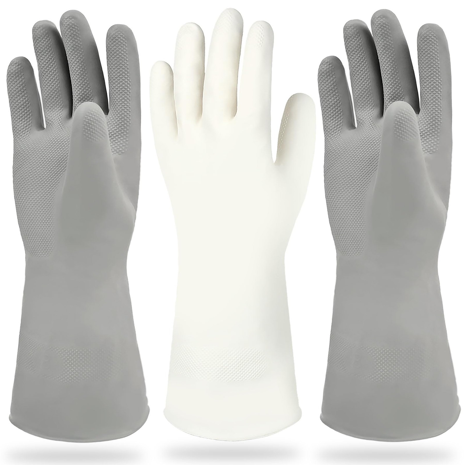 Cleanbear Latex~Free Reusable Rubber Cleaning Gloves Set of 3, 12 Inch