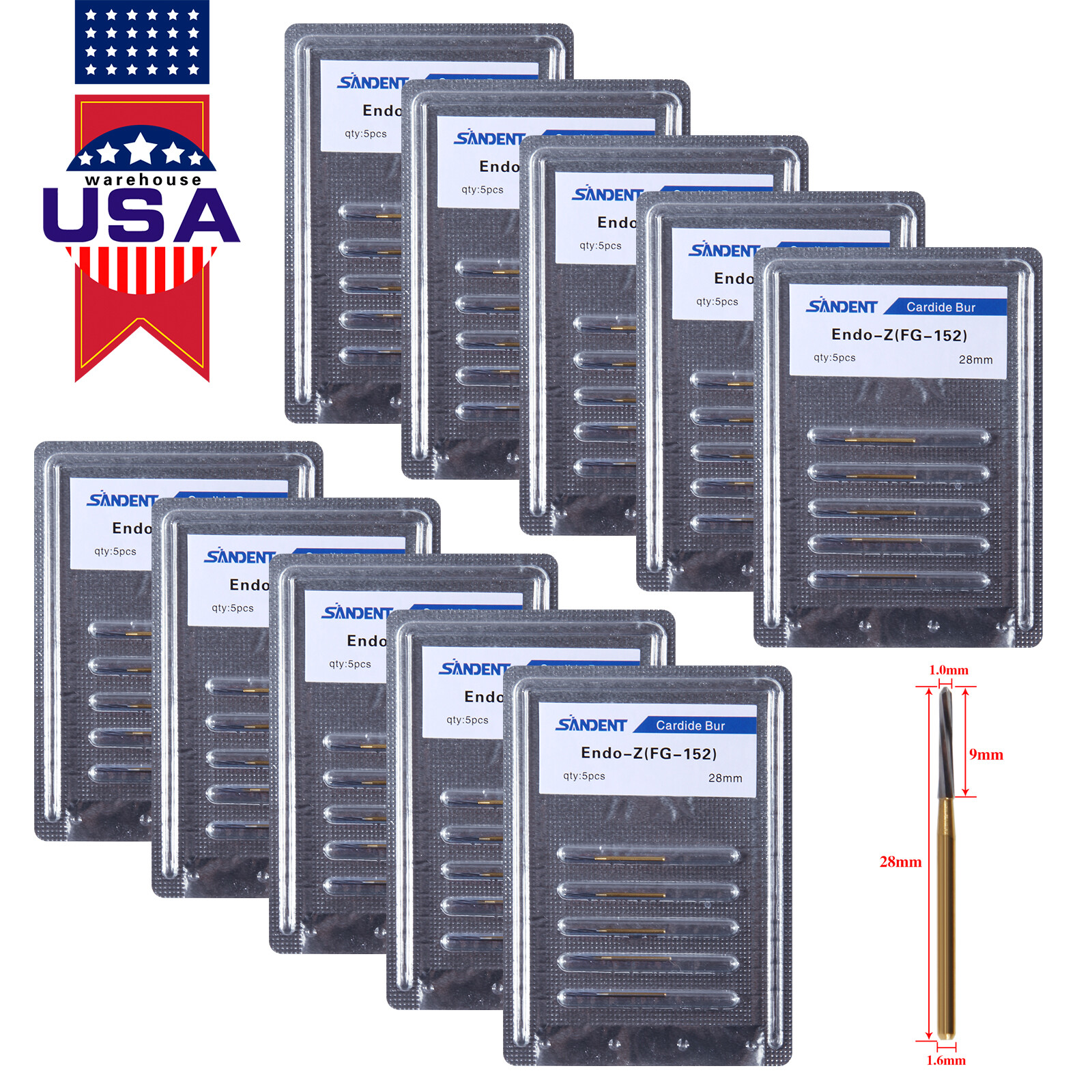 50 Pcs Dental Endo-Z Bur Carbide Tungsten Surgical Cutter Drill Burr 1.0*28mm