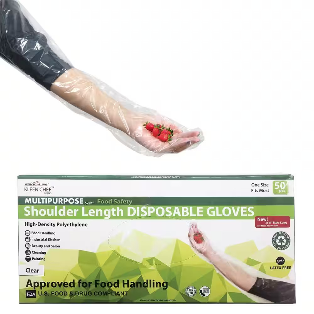 One Size Fits Most Clear Disposable Food Handling Shoulder Length Poly Gloves (5