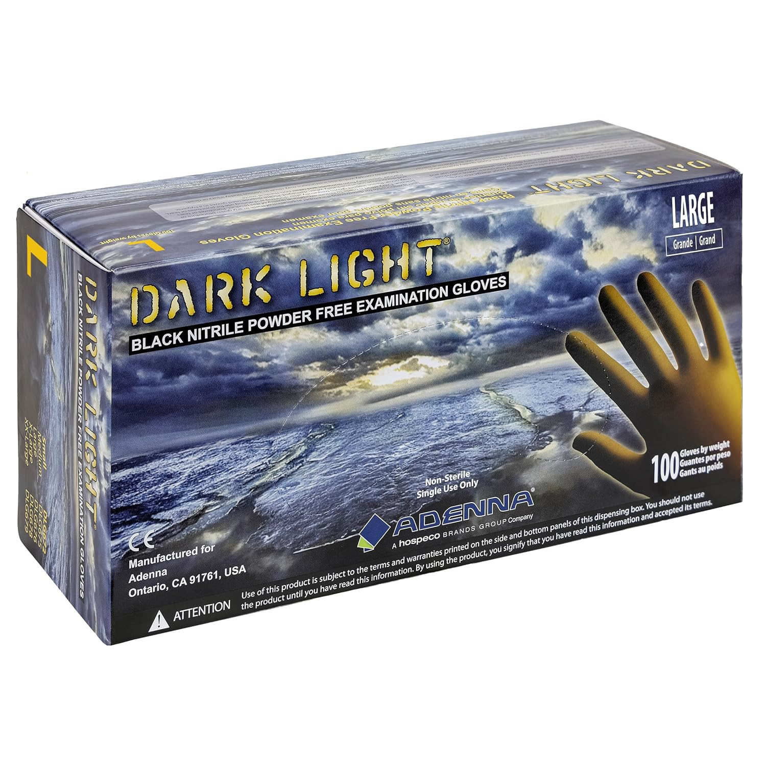 Adenna Dark Light 9 Mil Nitrile Powder Free Exam Gloves (Black), Large – Box of