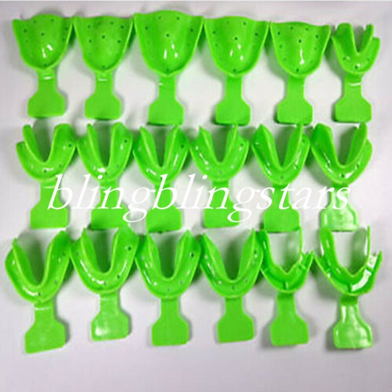 2 Kits Dental Impression Trays Full Denture Frame Cut Back Edentulous Jaw Green