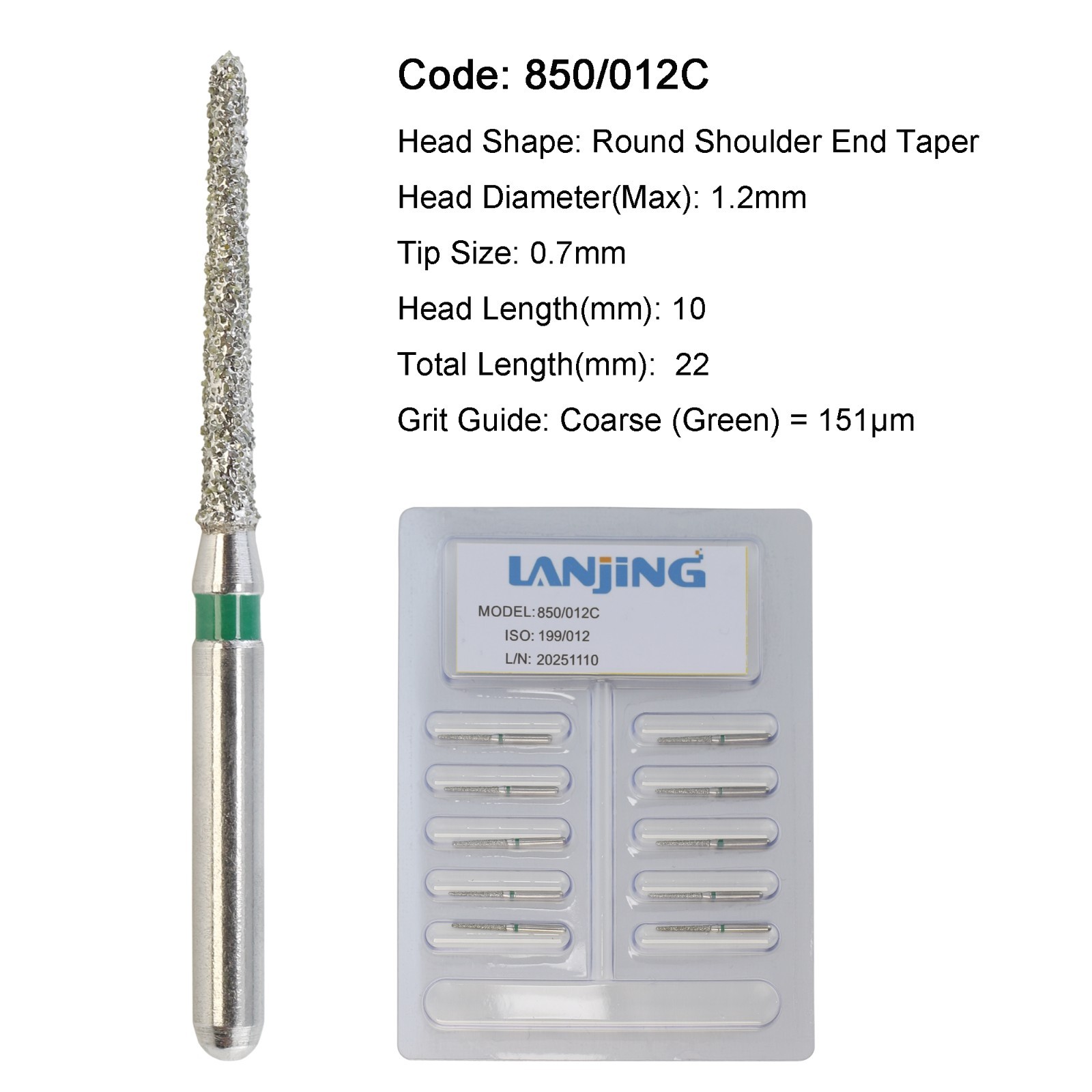 Dental Diamond Burs FG Round Shoulder End Taper High Speed Coarse Medium Fine