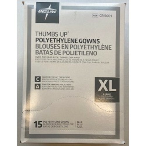 *15-Pack* Medline Polyethylene Disposable Gowns Blue X-Large CRI5001