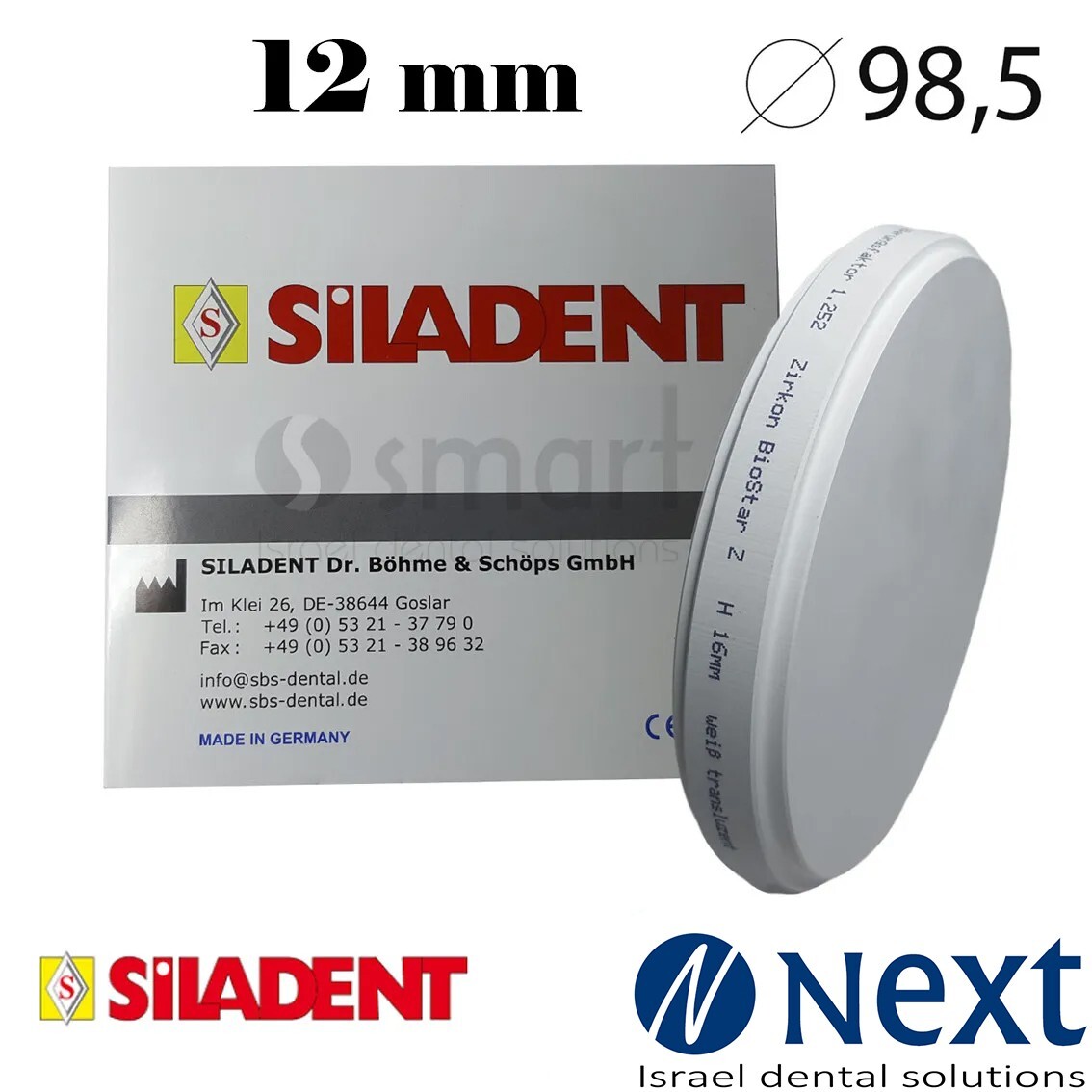 Dental Lab Milling CAD CAM zirconia 98.5 mm Siladent Biostar wait translucent 12
