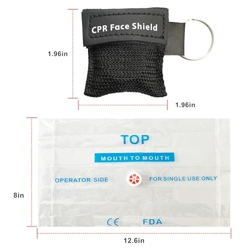 50pcs CPR Face Shield Pocket Mask Keychain with One-Way Valve Breathing Barrier