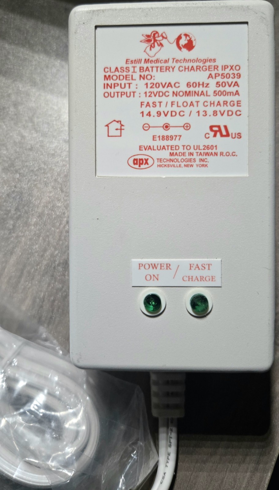 Battery Charger – Thermal Angel – IPXO / 120VAC /12VDC / 500mA / AP5039