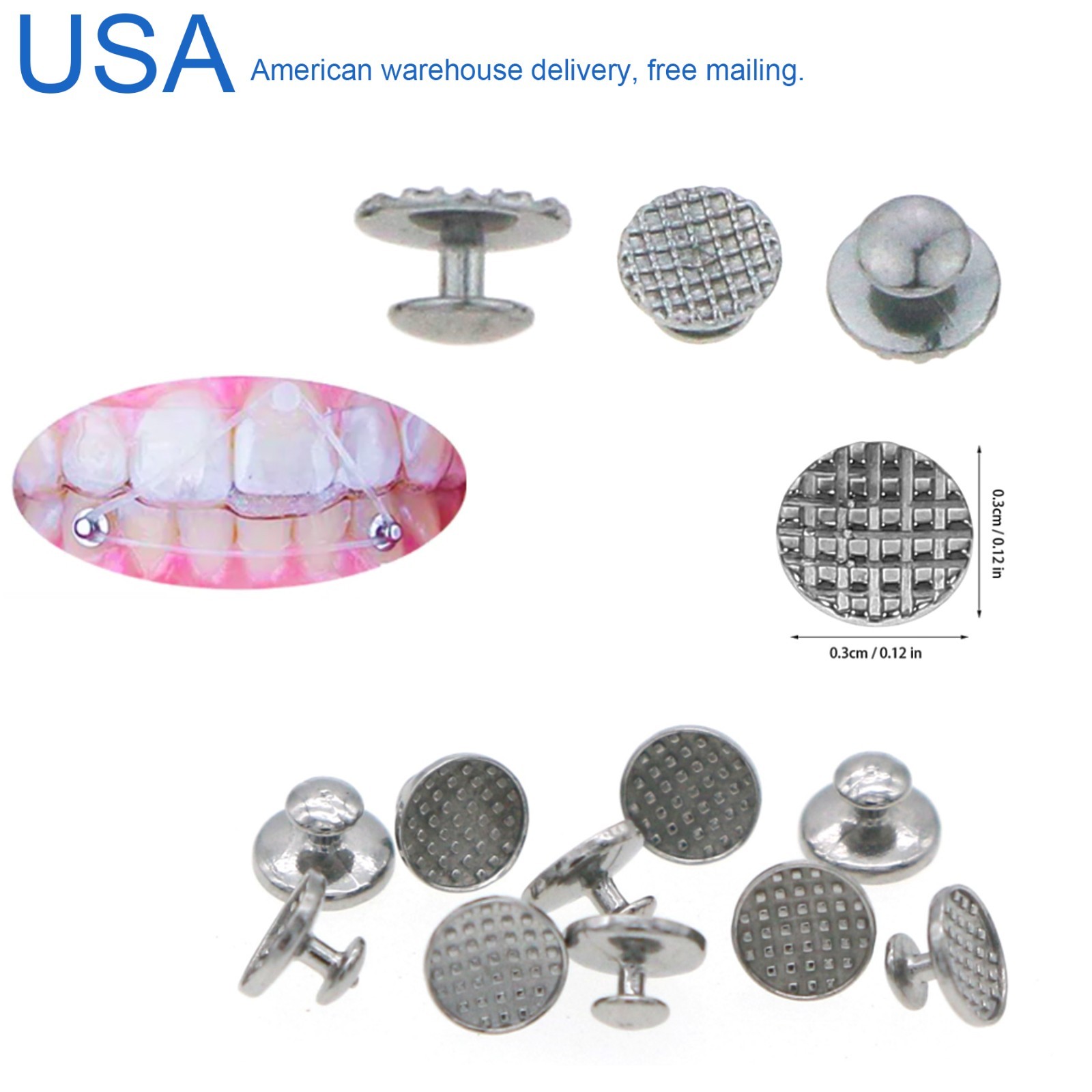 US Dental Ortho Lingual Buttons Bondable Round Mesh Base Metal/Ceramic Composite