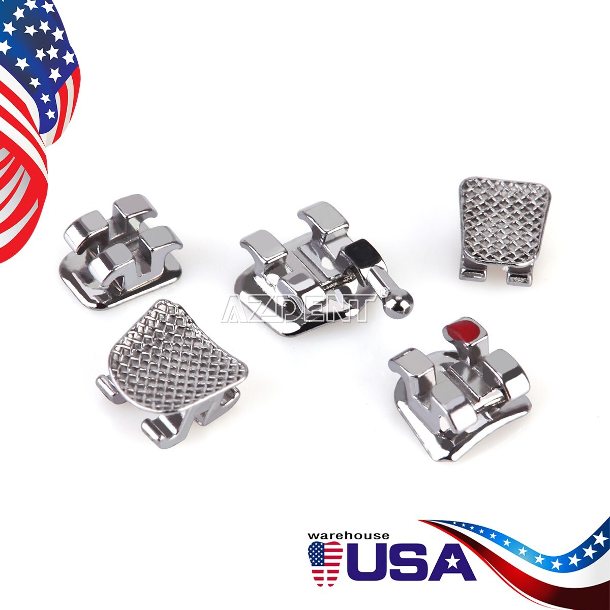 5packs AZDENT Dental Orthodontic Brackets Braces Metal Mini Roth.022 Hooks 345