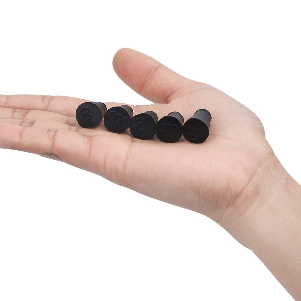 40 PCS #000 13x8x17mm Black Solid Rubber Stopper Lab Plug Small Tapered
