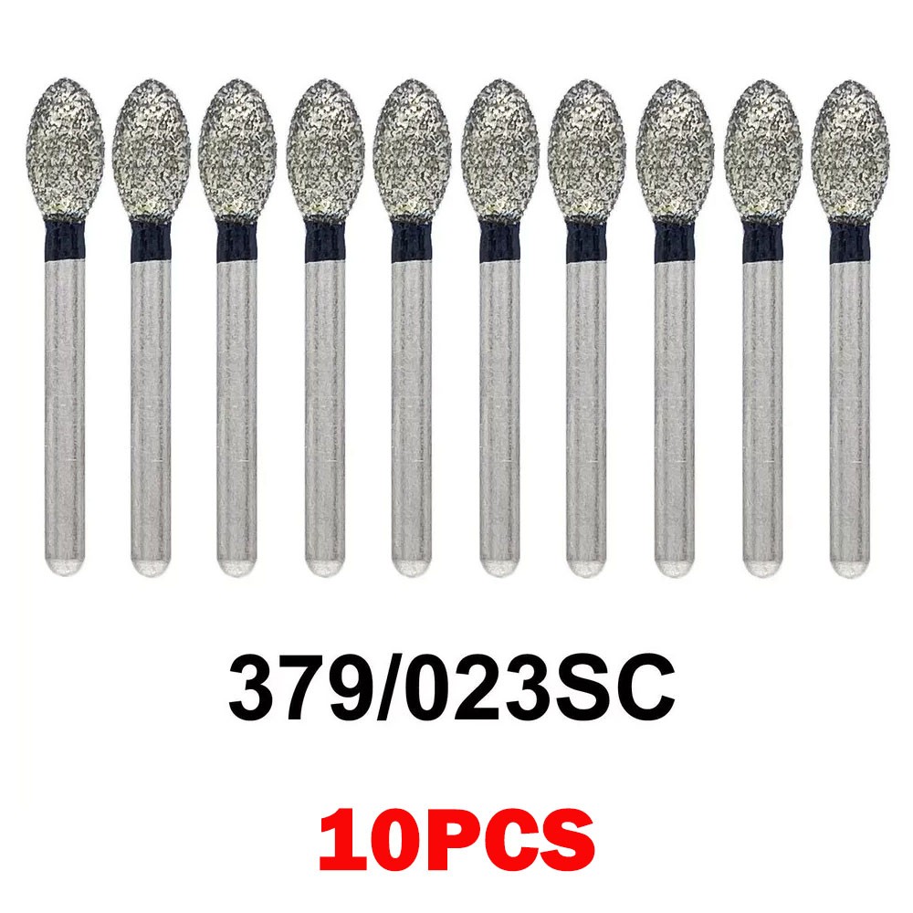10Pcs Dental Diamond Bur FG Egg Football 379/023SC Super Coarse High Speed Black