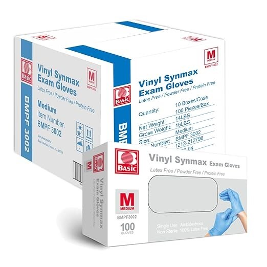 Basic Vynil Synmax Exam Gloves, Latex-Free & Powder-Free M – 1000 Units