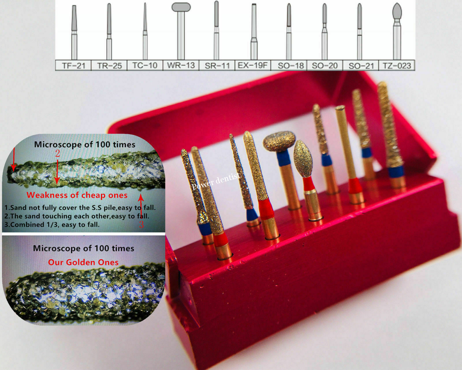 Dental Bridge Preparation Anterior Posterior Crown Diamond Burs Gold 10pcs/Set