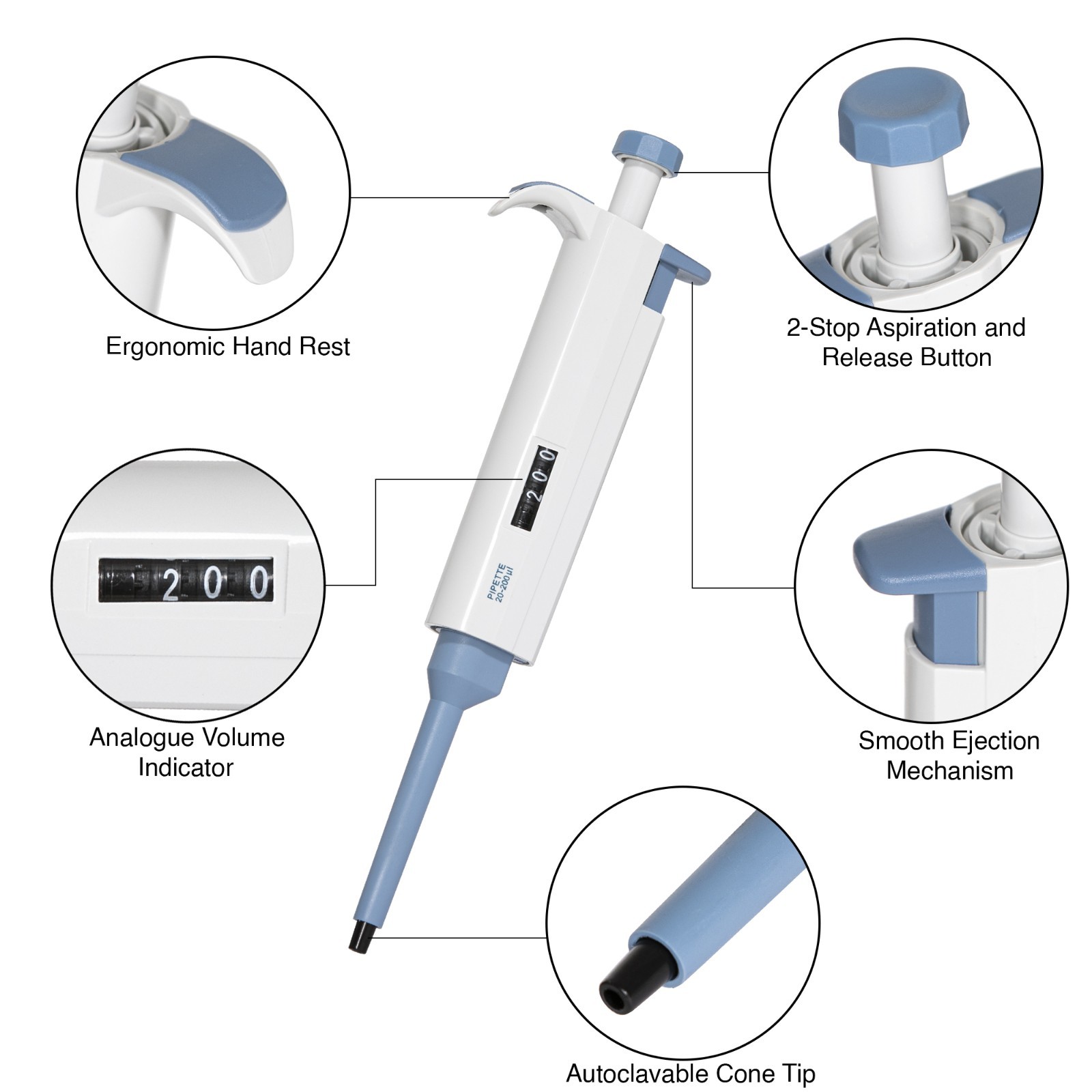 Pipette WitAdjustable Volume Single Channel Micropipette High Precision Pipettor