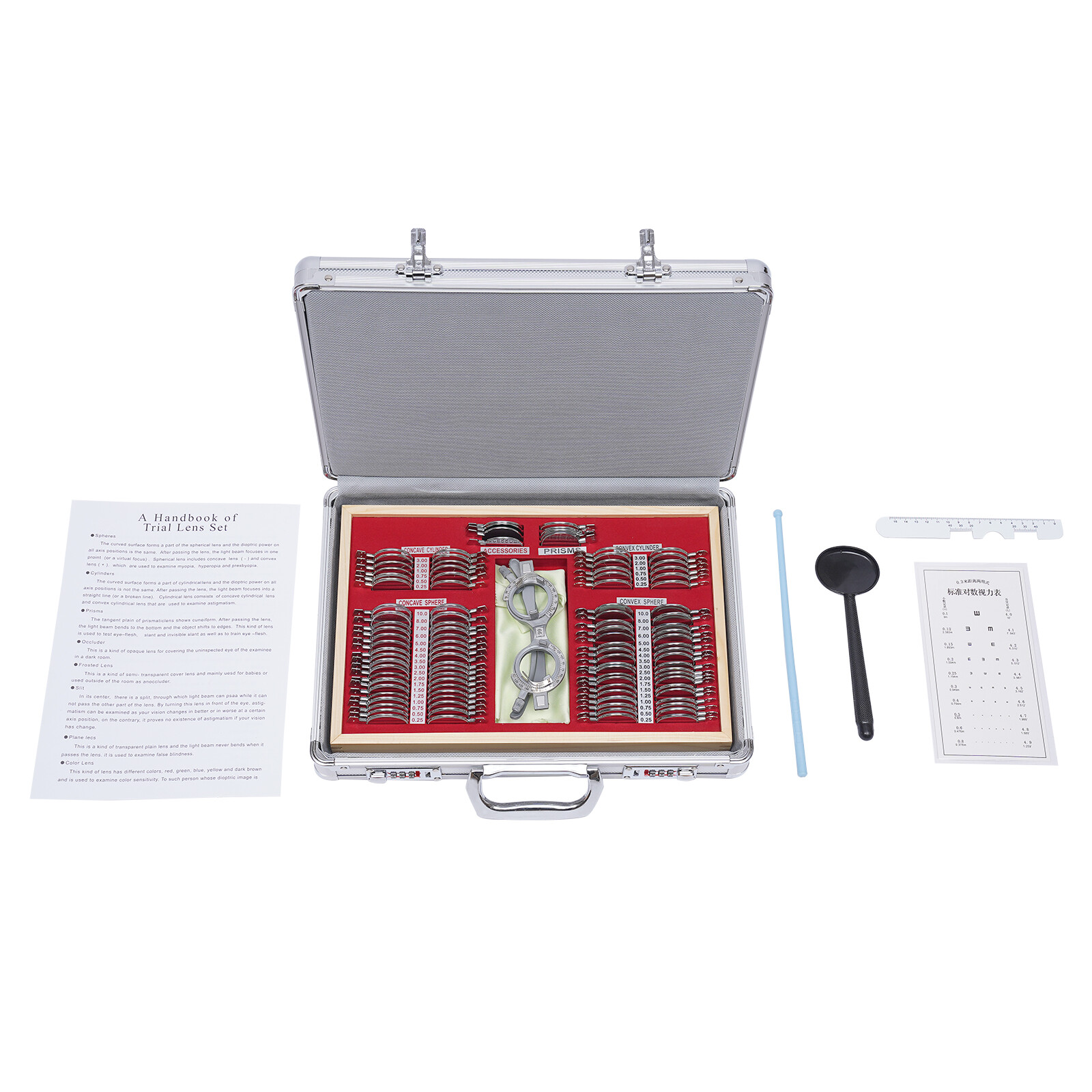 Optometry Optical Trial Lens Kit Test Metal Trial Frame Set w/Case Box 104pcs