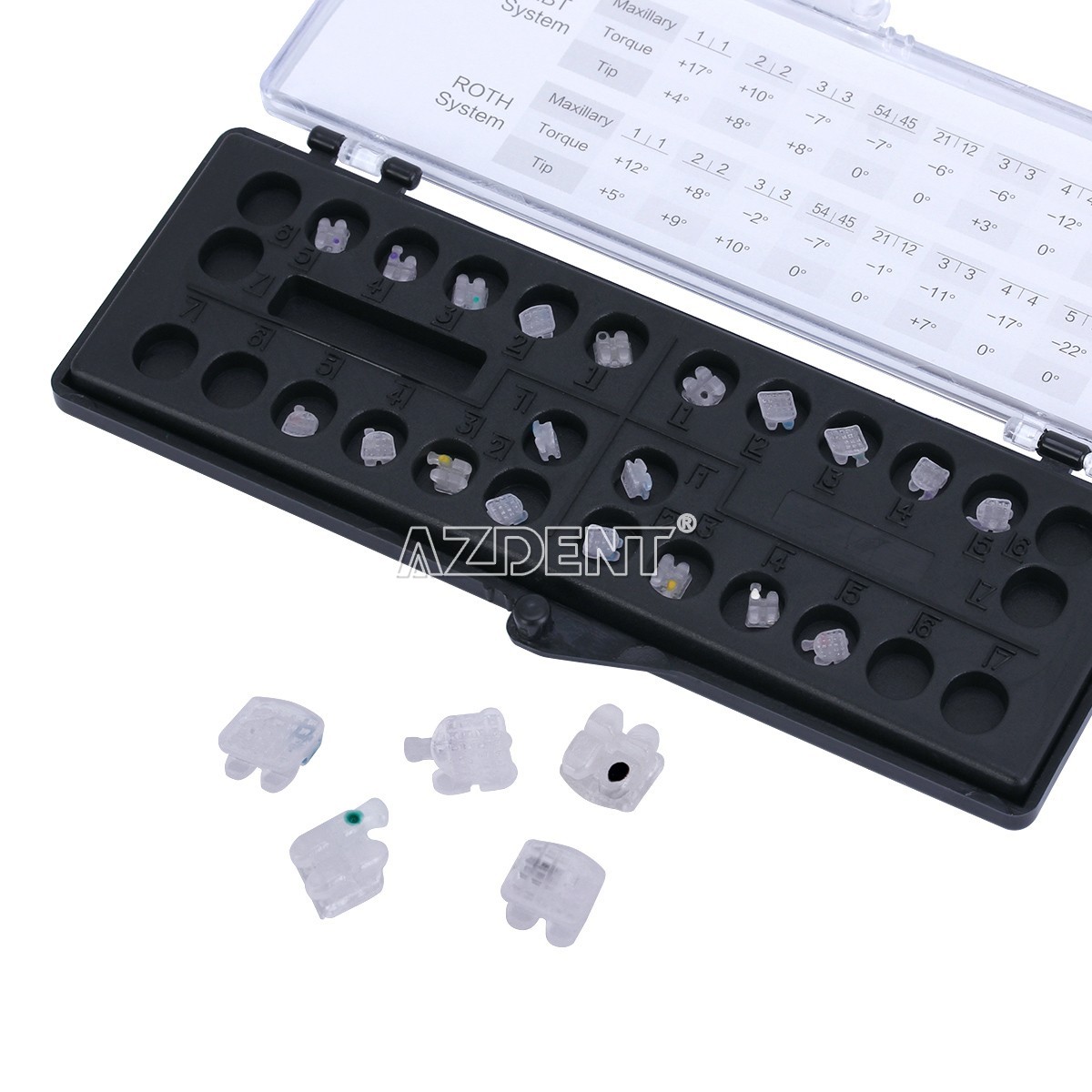 AZDENT Dental Orthodontic Ceramic Brackets Braces Roth Slot.018 3-4-5 Hooks