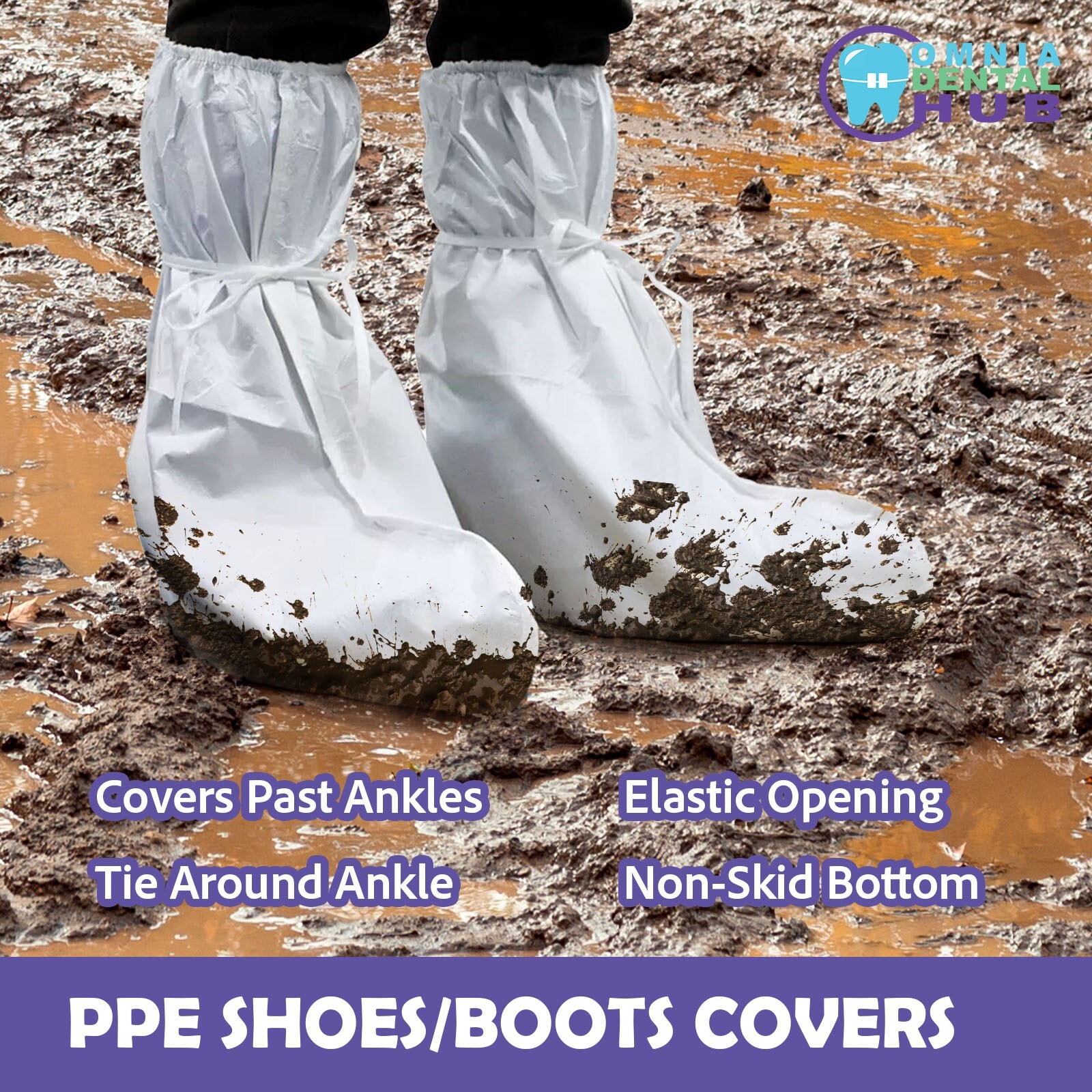 2 PCs (1Pair) Medical Grade Non-Slip PP+PE High Knee Shoe Cover Skid Resistant