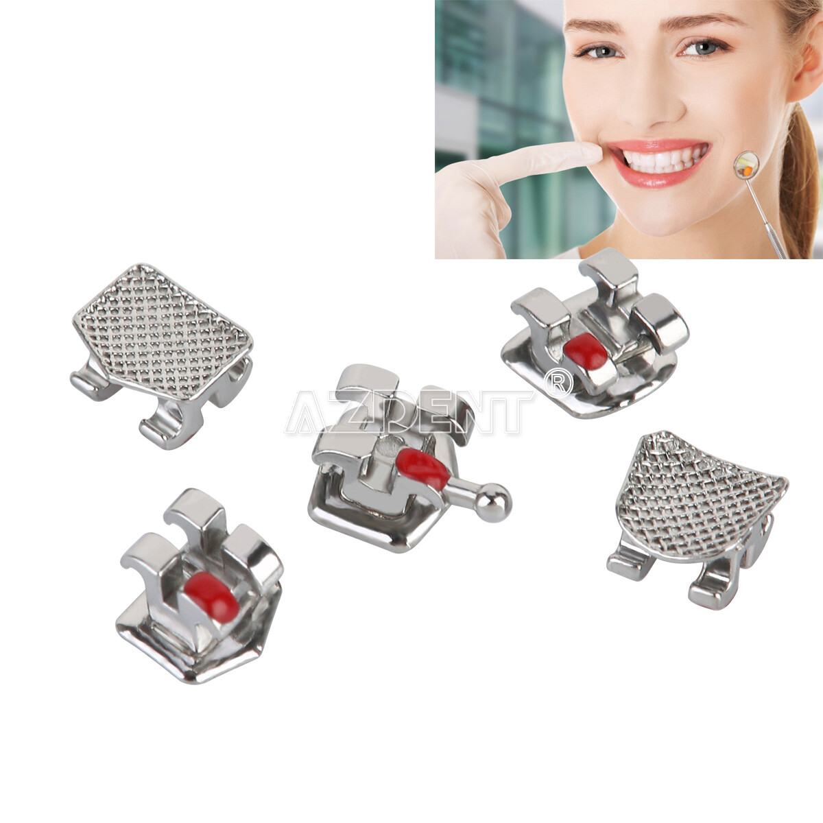 AZDENT Dental Orthodontic Brackets Standard Braces MBT Roth 022/018 Hooks 3/345