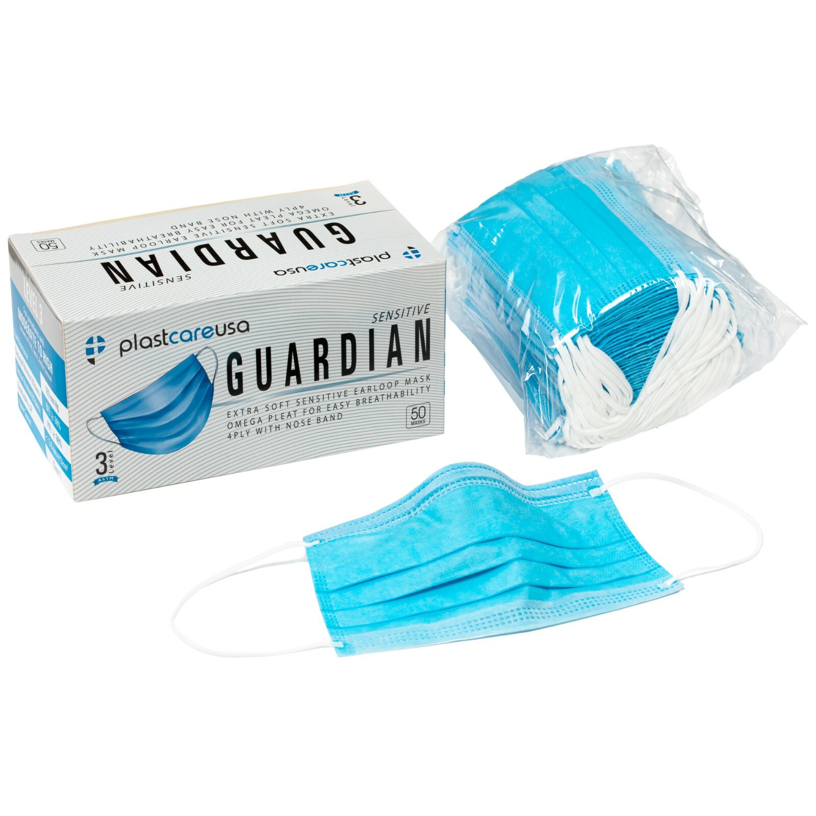 250 ASTM Level 3 4-Ply Disposable Medical Surgical Face Masks (5 Box of 50)