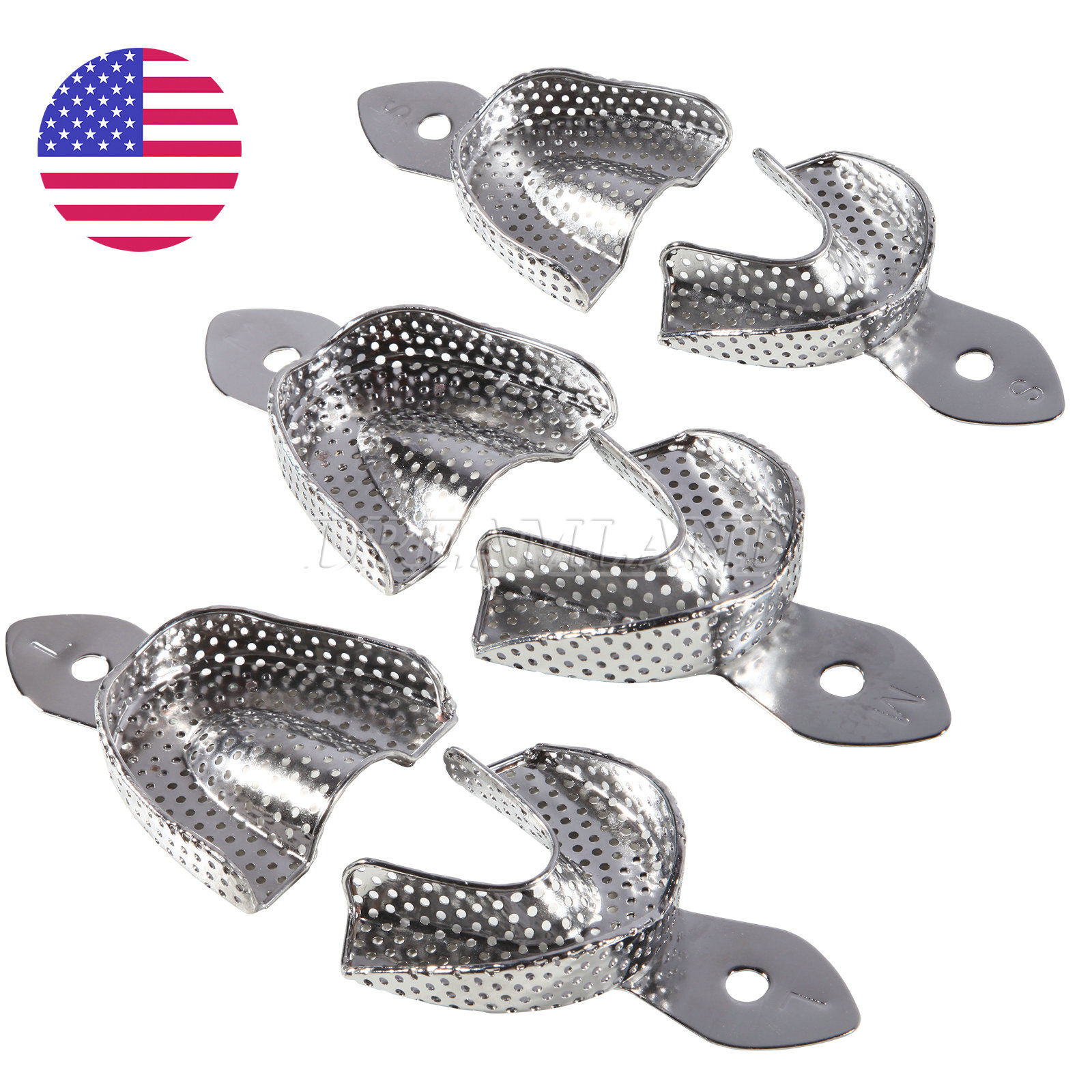 6 Dental Impression Trays PERFORATED Stainless Steel METAL Autoclavable