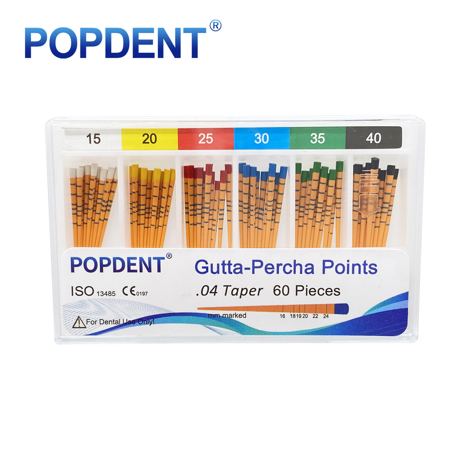 POPDENT Gutta Percha Points .02 .04 .06 F1 F2 F3 Standard Multicolor Endo Marked