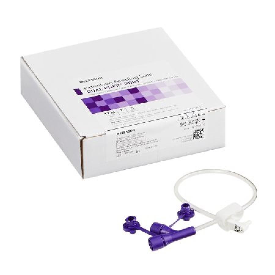 McKesson Enteral Feed Extend Set 12″ Enfit YPort Right Angle Connector/Clamp 1