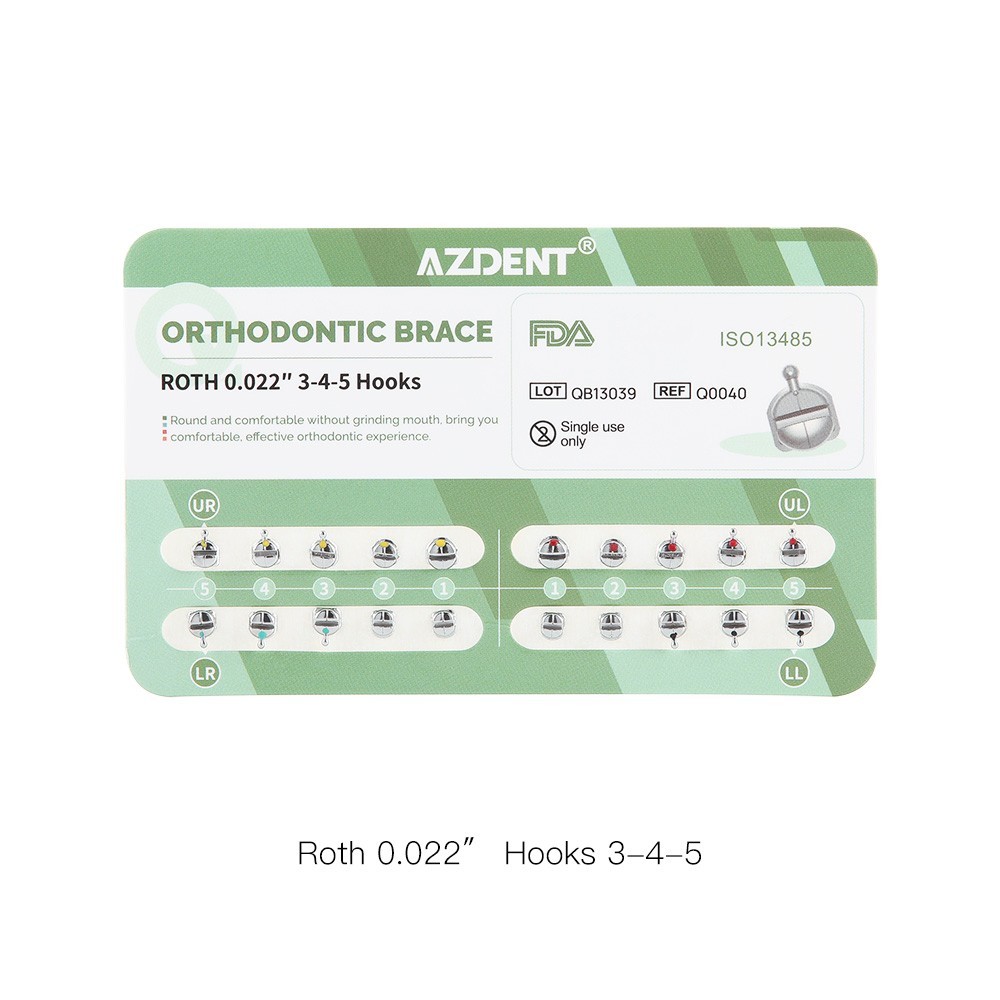 AZDENT Dental Orthodontic Q-type metal Brackets Brace Roth/MBT .022 hooks 345