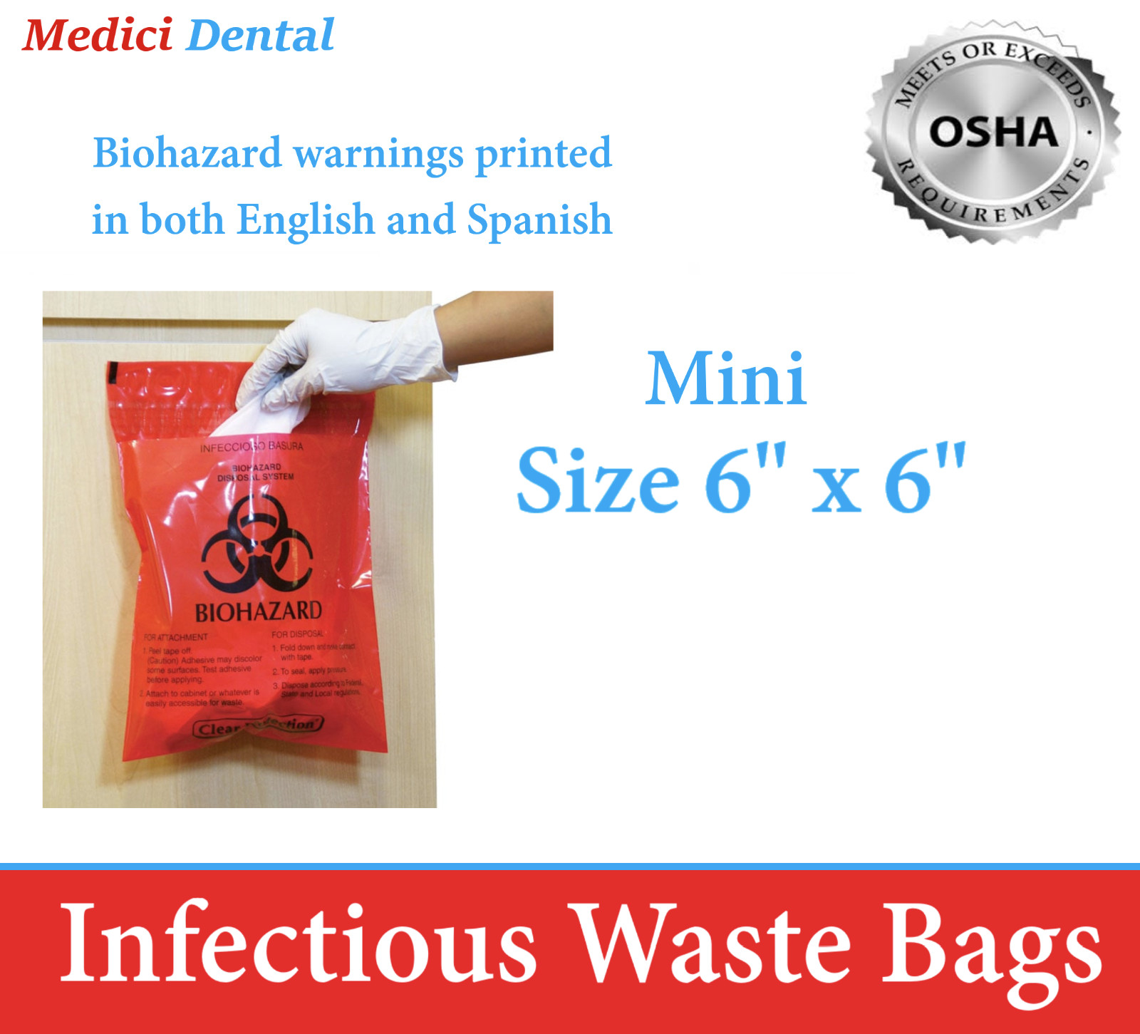 BIOHAZARD Infectious Waste Bags Red Adhesive Bag, 5 Size, Meets OSHA requirement