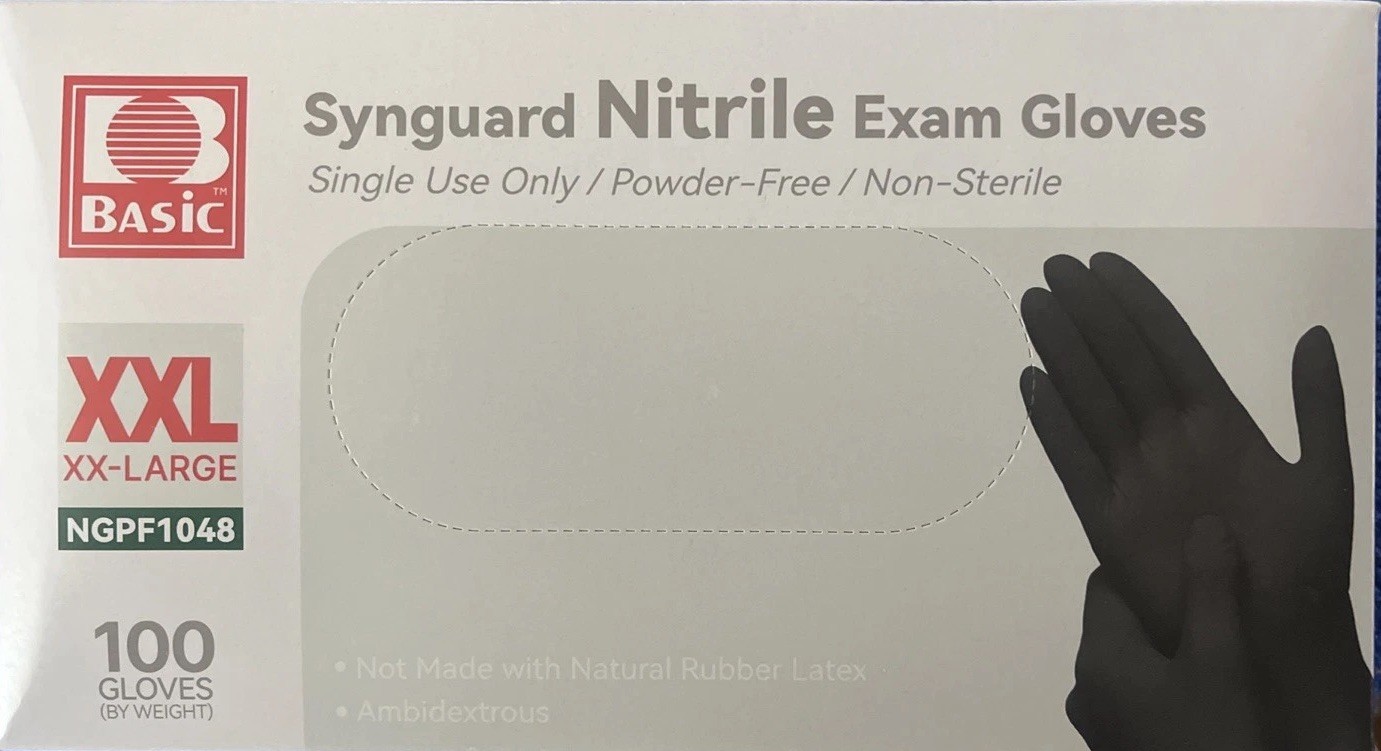 Synguard Nitrile Exam Gloves Powder-Free Black XXL 1 Box of 100