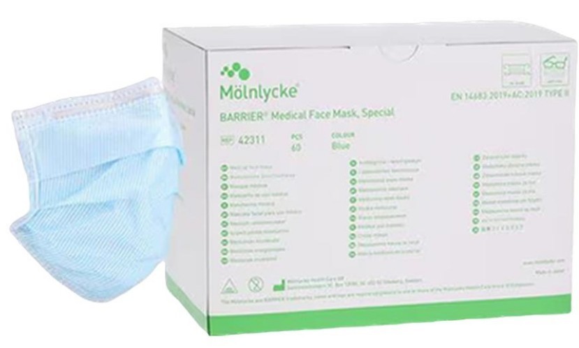 Molnlycke Barrier Medical Face Mask Blue 42311 Type 11 – 60 Count