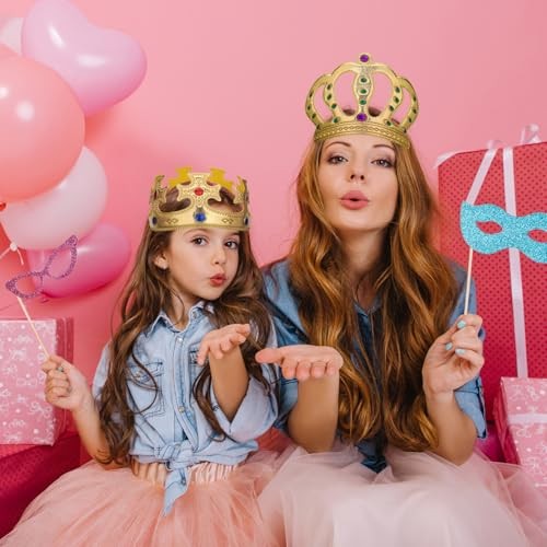 6pc Birthday King Queen Crown Foam Gold Rhinestone Party