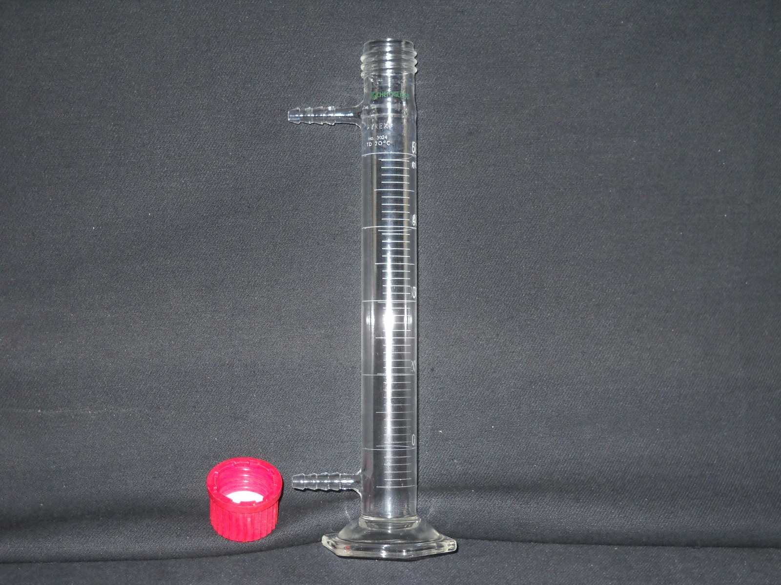 Chemglass Pyrex Glass 50mL TD Graduated Cylinder Gas Drying Column & GL25 Cap