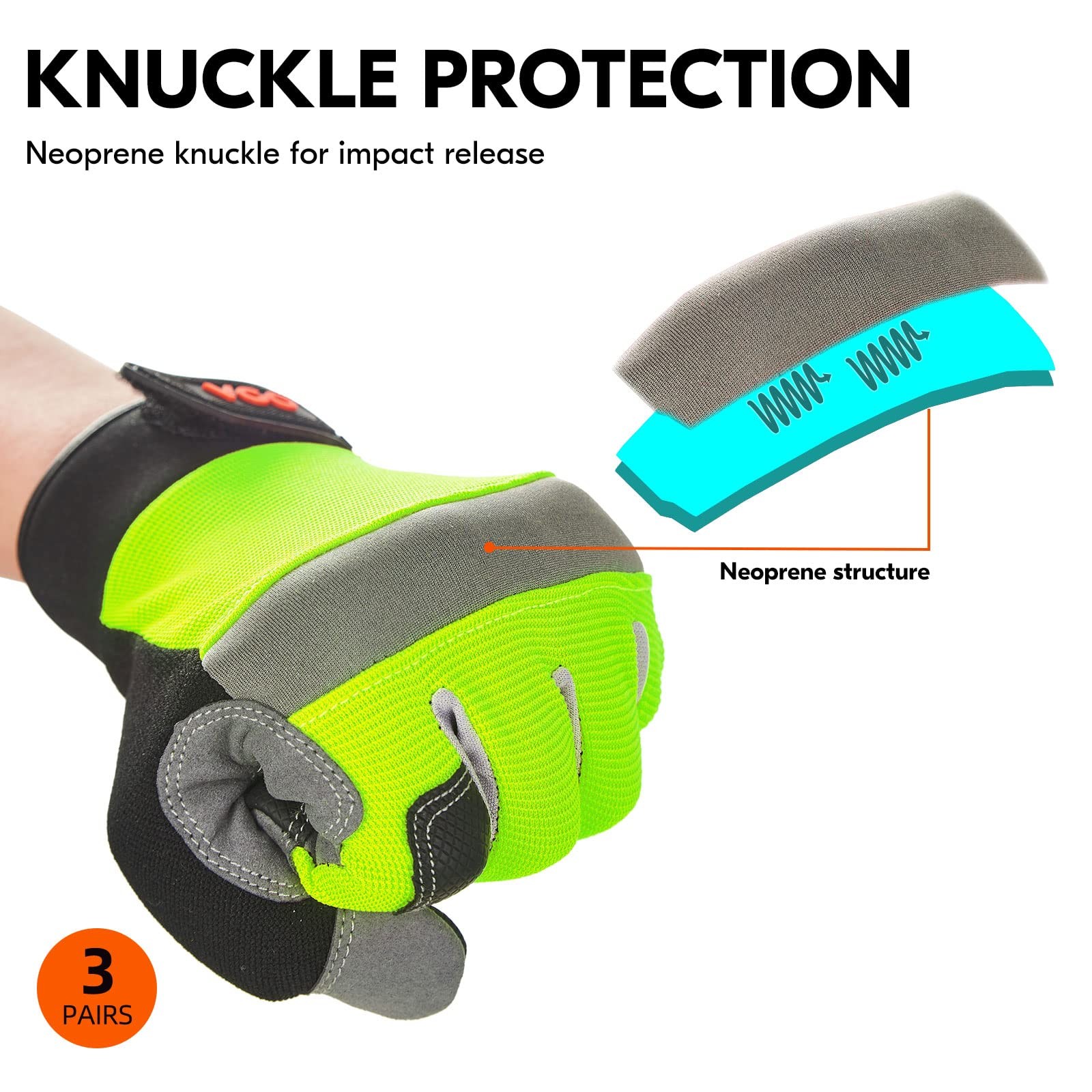 Vgo… 3-Pair Safety Work Gloves Light Duty Mechanic Glovessize L 3Colorssl7584
