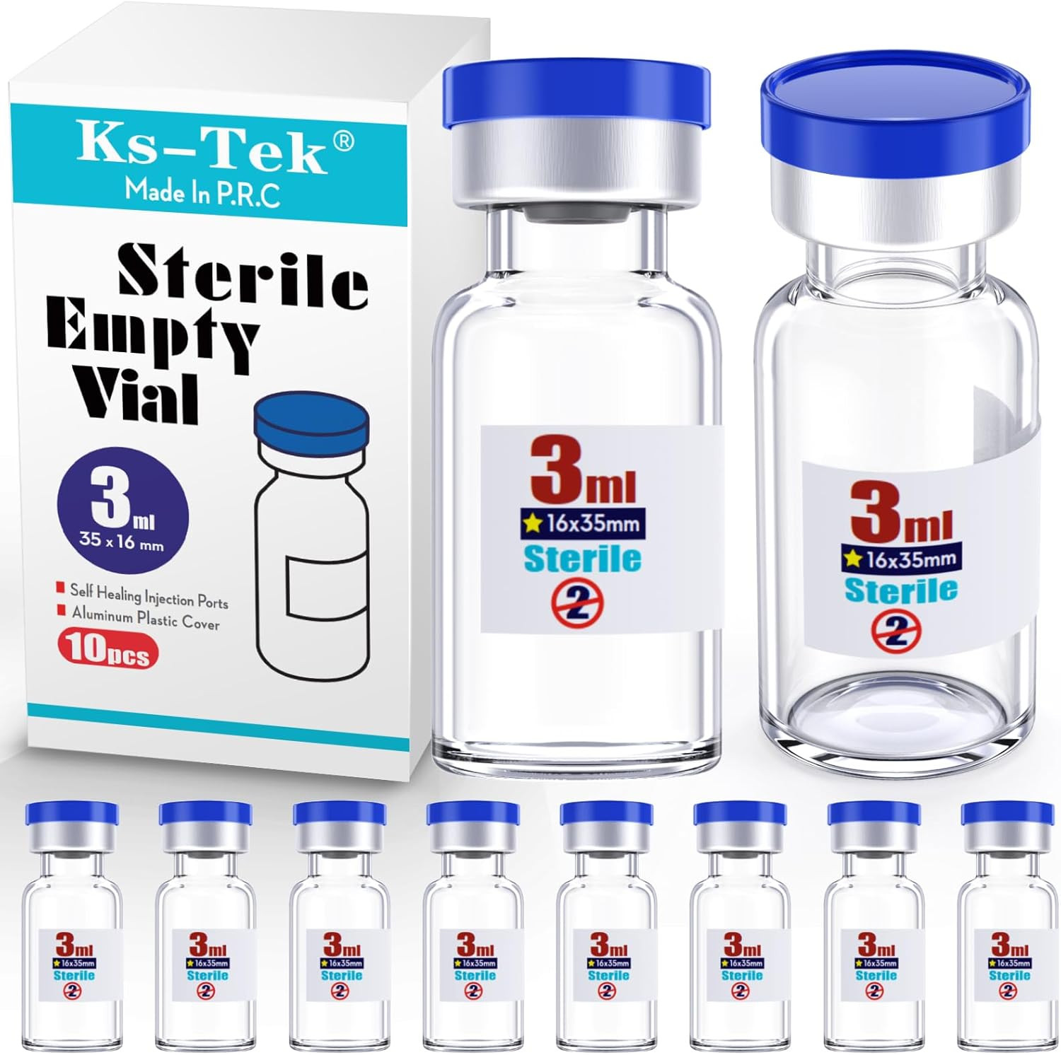Ks-Tek Sterile Empty Vials with Self Healing Injection Port,With Flip off Alumin