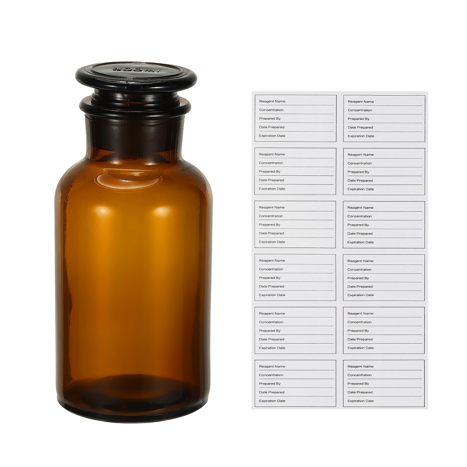 500ml Wide Mouth Reagent Media Bottle with Stopper, Brown(17.6oz)