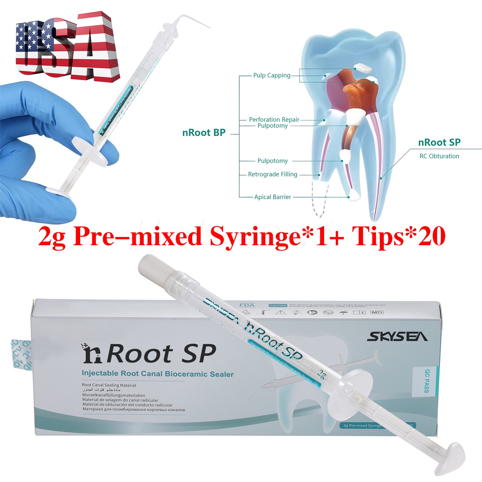 2g nRoot SP BC Sealer Hi Flow Bioceramic Root Canal Sealing Material + 20 tips