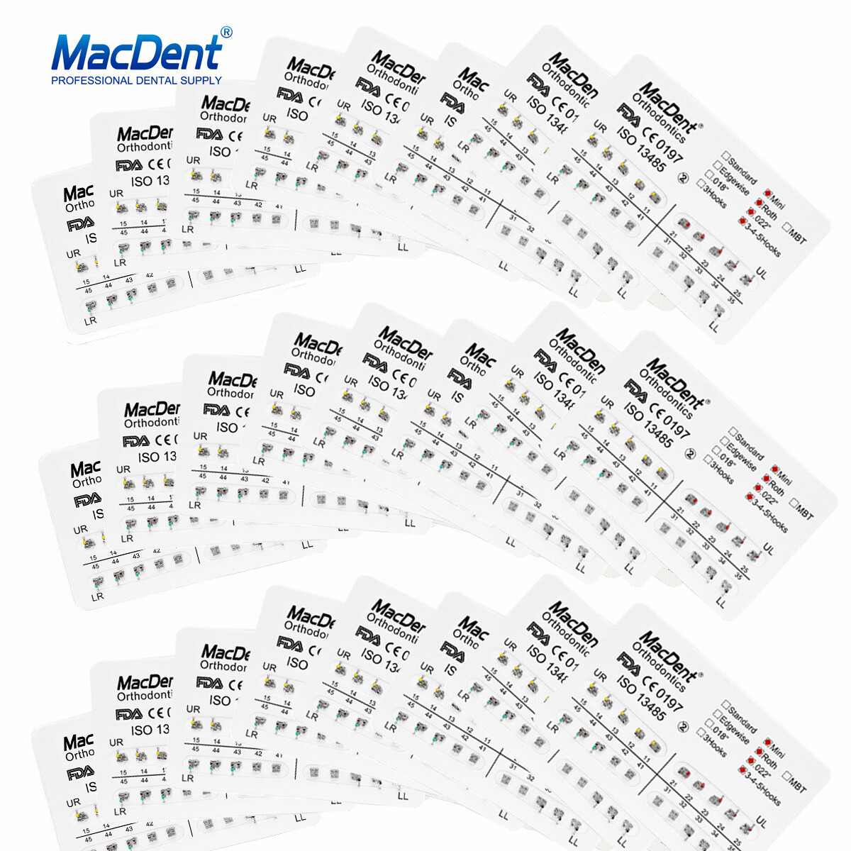 MacDent Dental Orthodontic Bracket Brace Mini /Standard Roth/MBT.022/.018 Hook
