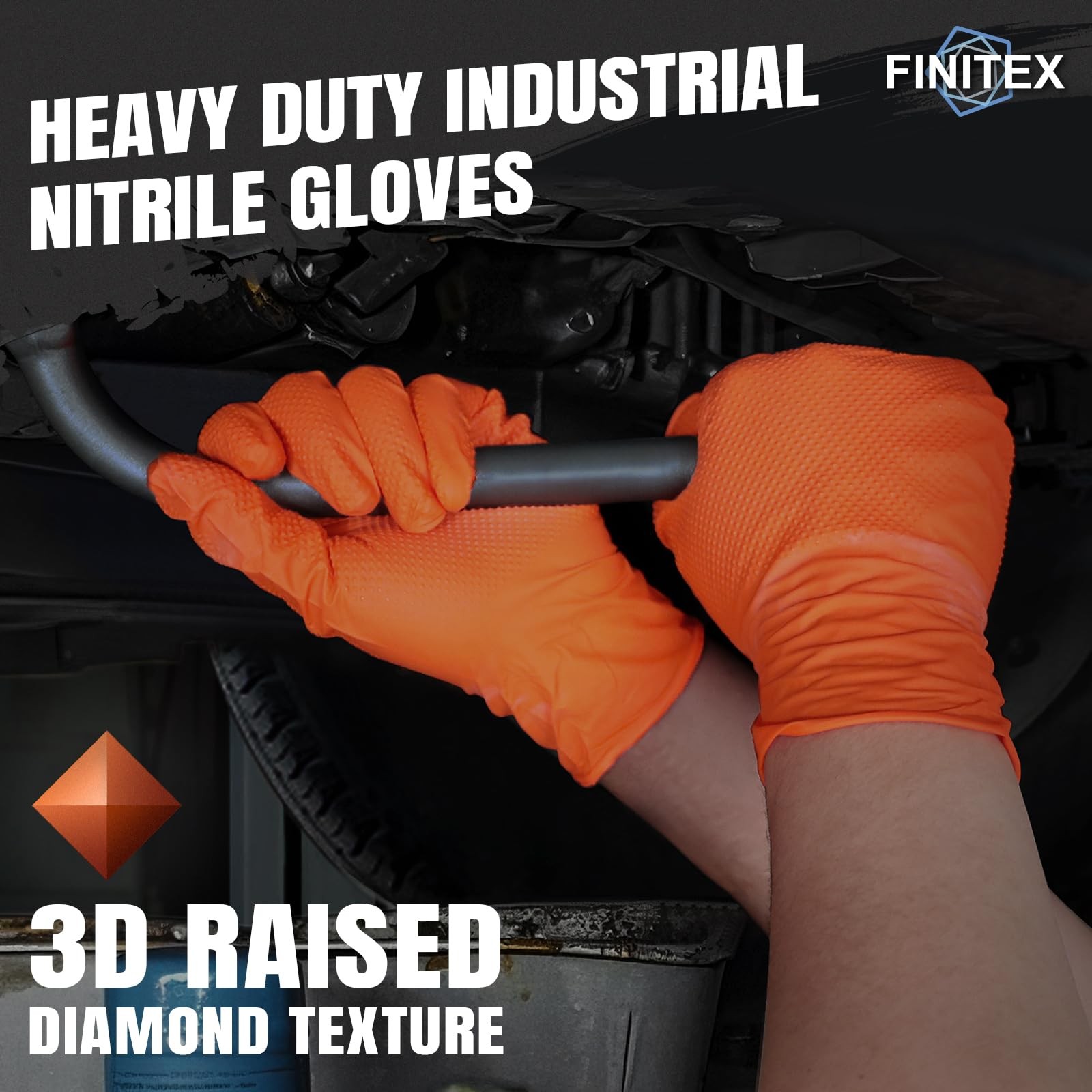 Industrial Diamond Texture Nitrile Orange Glove – 1000PCS Resistant 6.3mil Me…