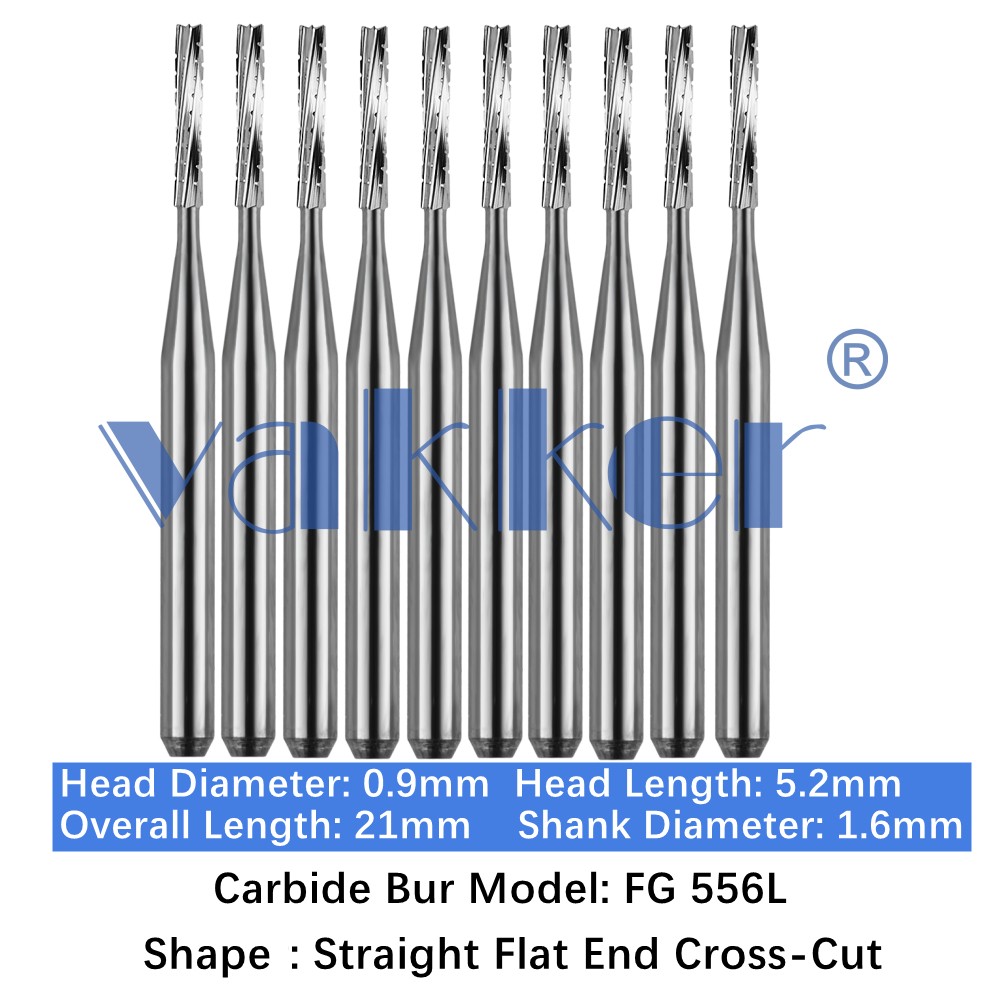 10-100pcs Dental FG Carbide Burs Long Shank Straight Flat End Cross-Cut FG 556L
