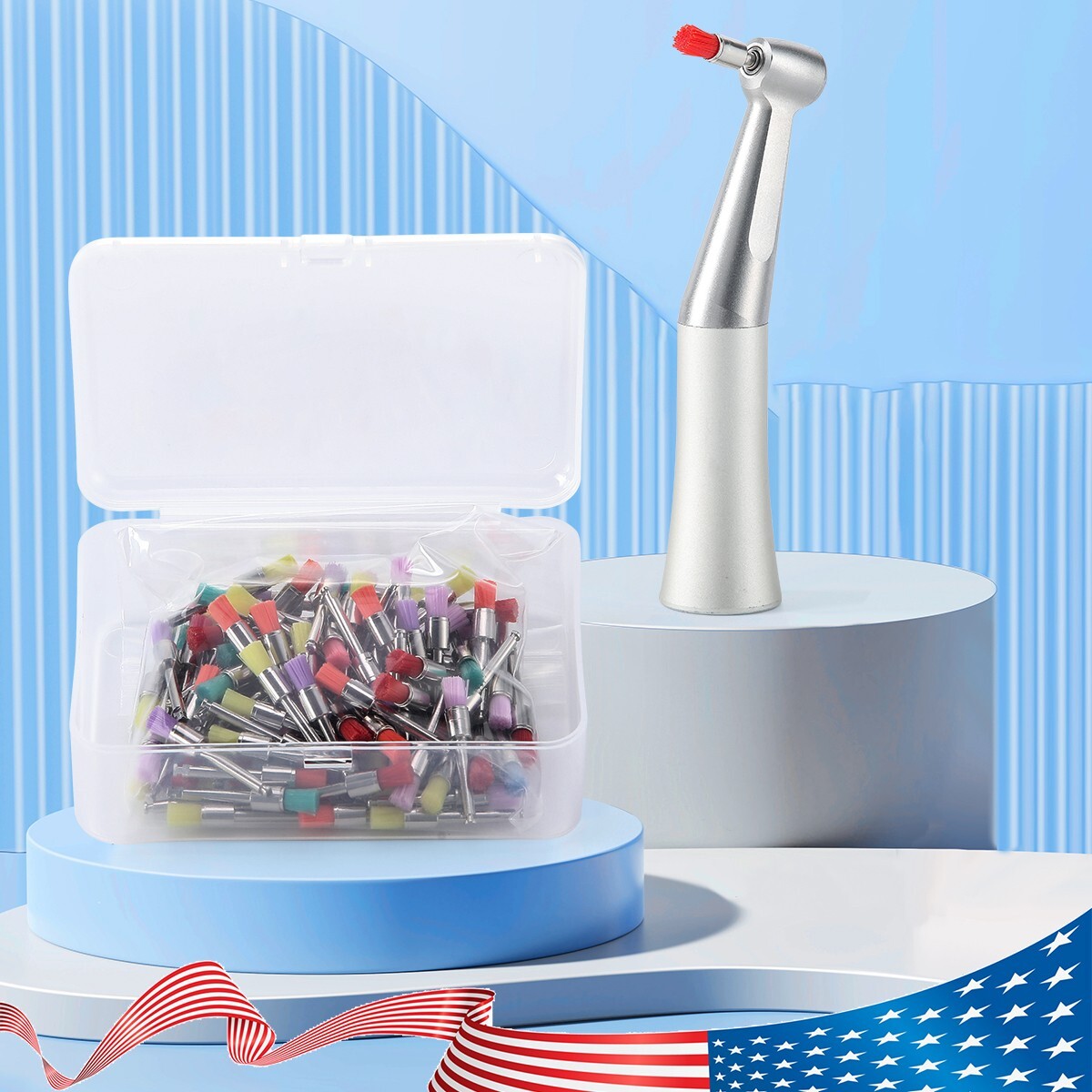 100Pcs USPS Dental Colorful Nylon Bowl Polishing Polisher Prophy Brushes Flat