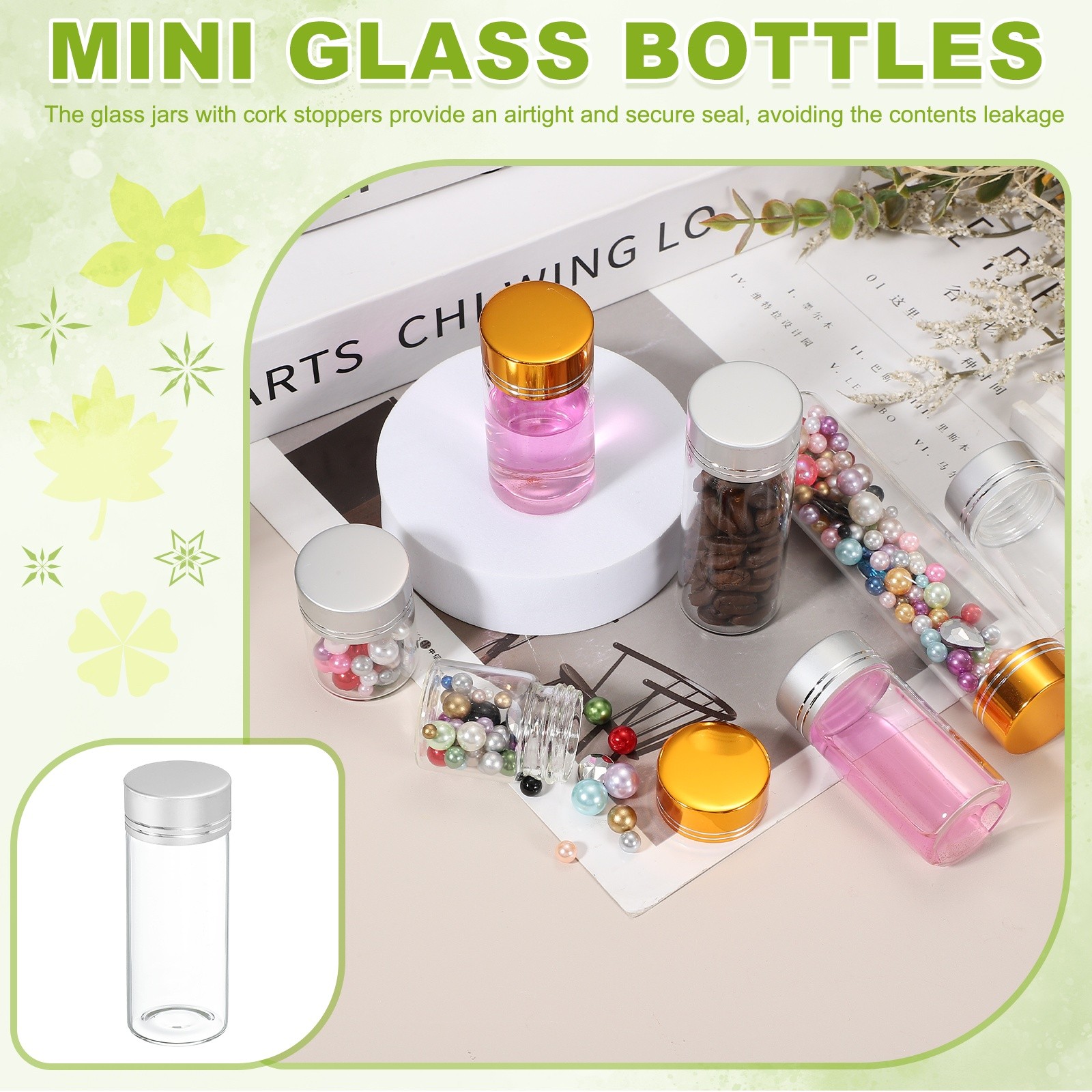 10Pcs Mini Glass Bottles with Lids 30ml Small Clear Glass Jars