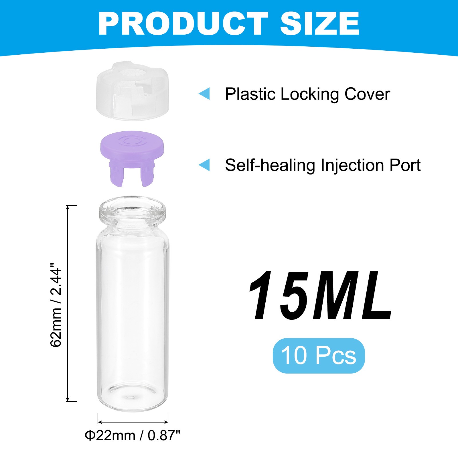 15ml Clear Glass Sample Vials, 10Pcs Small Liquid Bottles, Purple