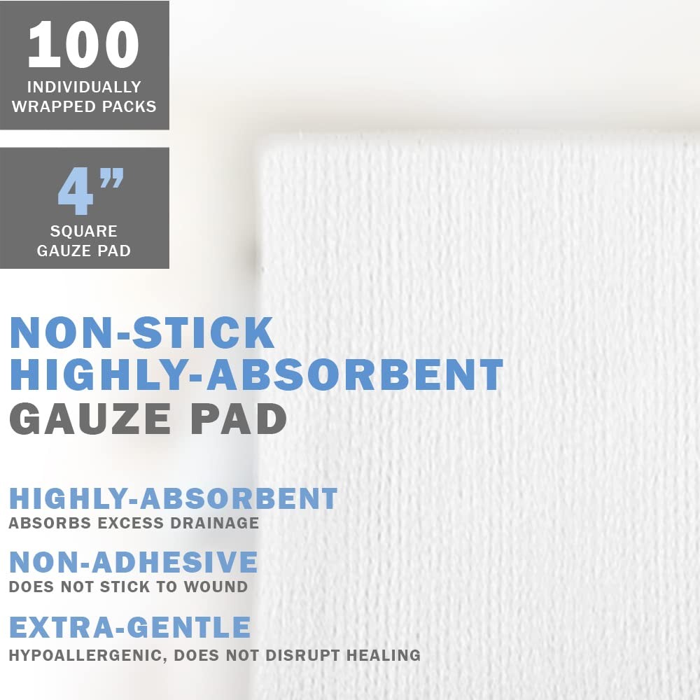 EVERLIT [Extra-Thick] 4»x4» Sterile Gauze Pad 12-Ply, 100 Count (Pack of 1)