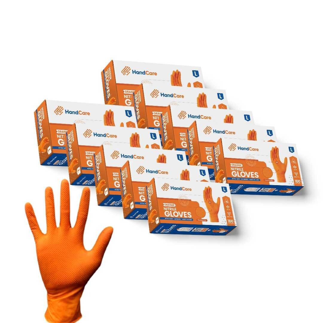 HandCare Orange Nitrile Gloves – Powder Free (8 Mil) 1,000 Gloves-10 CASES