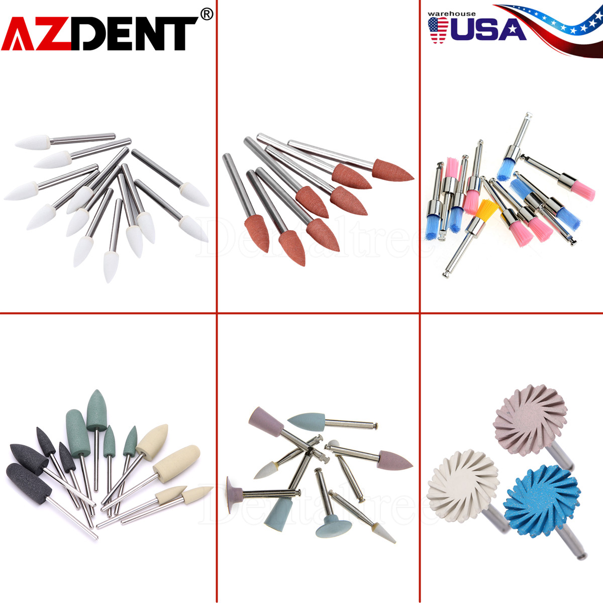 Dental Composite Polishing Kit Burs Polishers Brushes for Low Speed Handpiece US