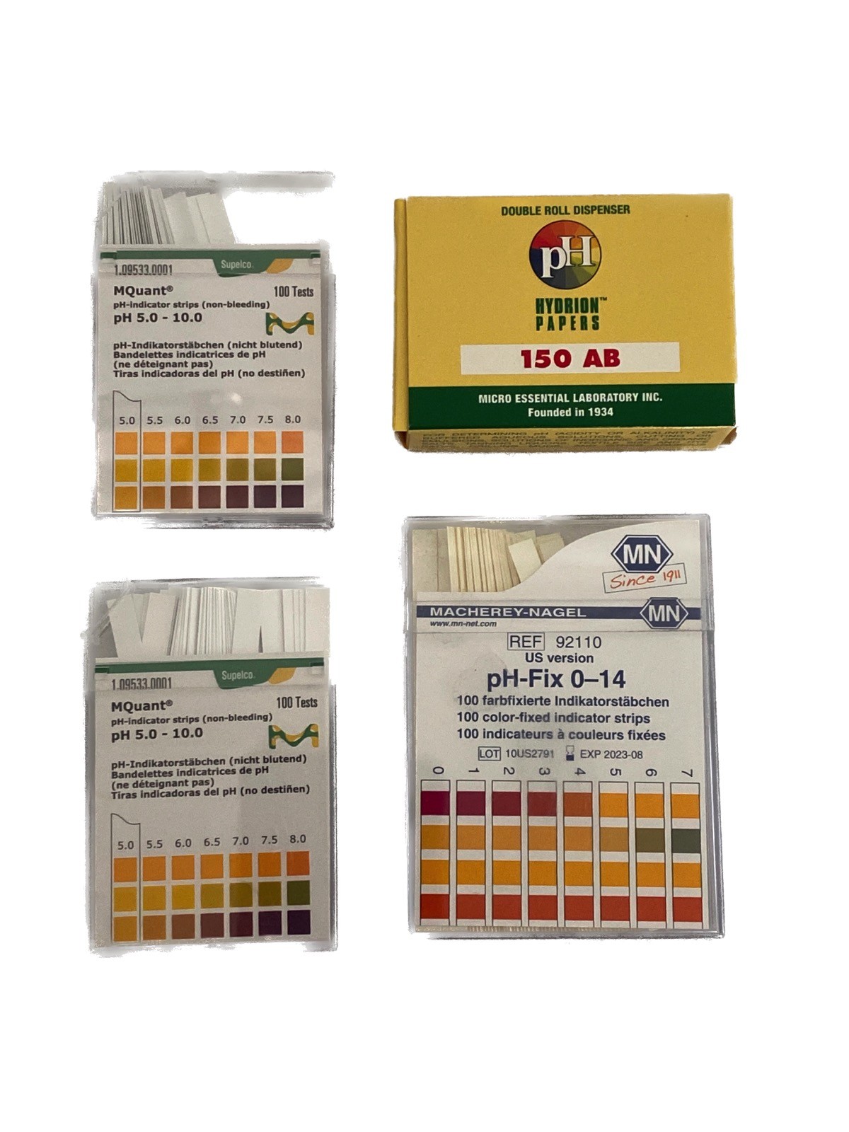 SUPELCO MQuant pH 5-10 & HYDRION pH 2-10 1-11 & MN pH-Fix 0-14 Indicator Strips