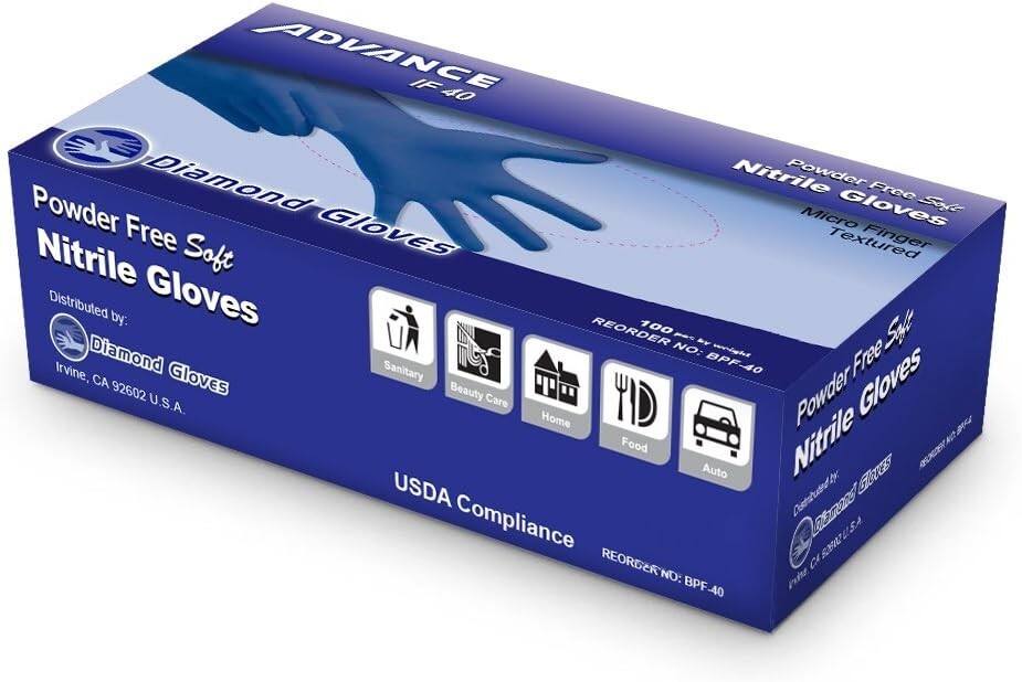Advance Blue Nitrile Exam Gloves IF 40, 4 Mil Disposable Gloves 100pc S/M/L/XL